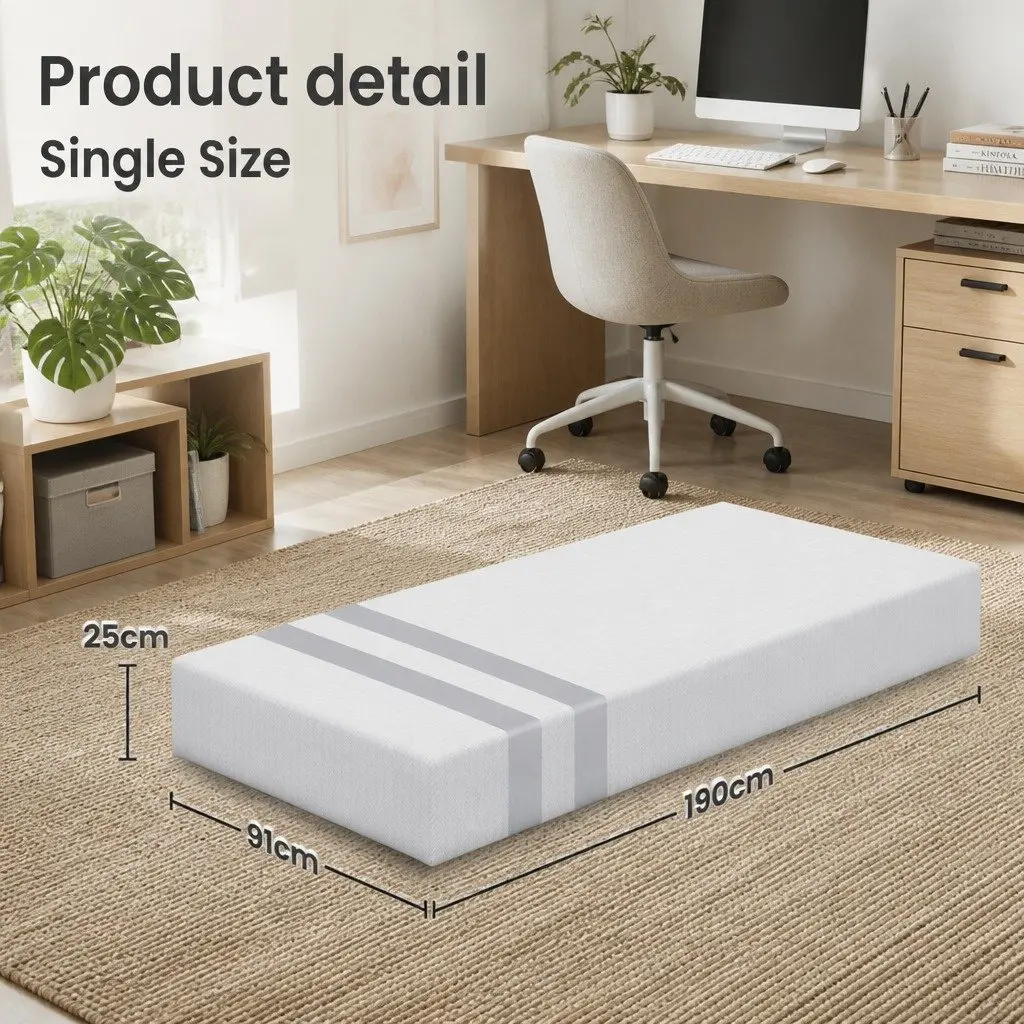 Single Memory Foam Mattress 25cm Gel-Infused Medium Firmness White