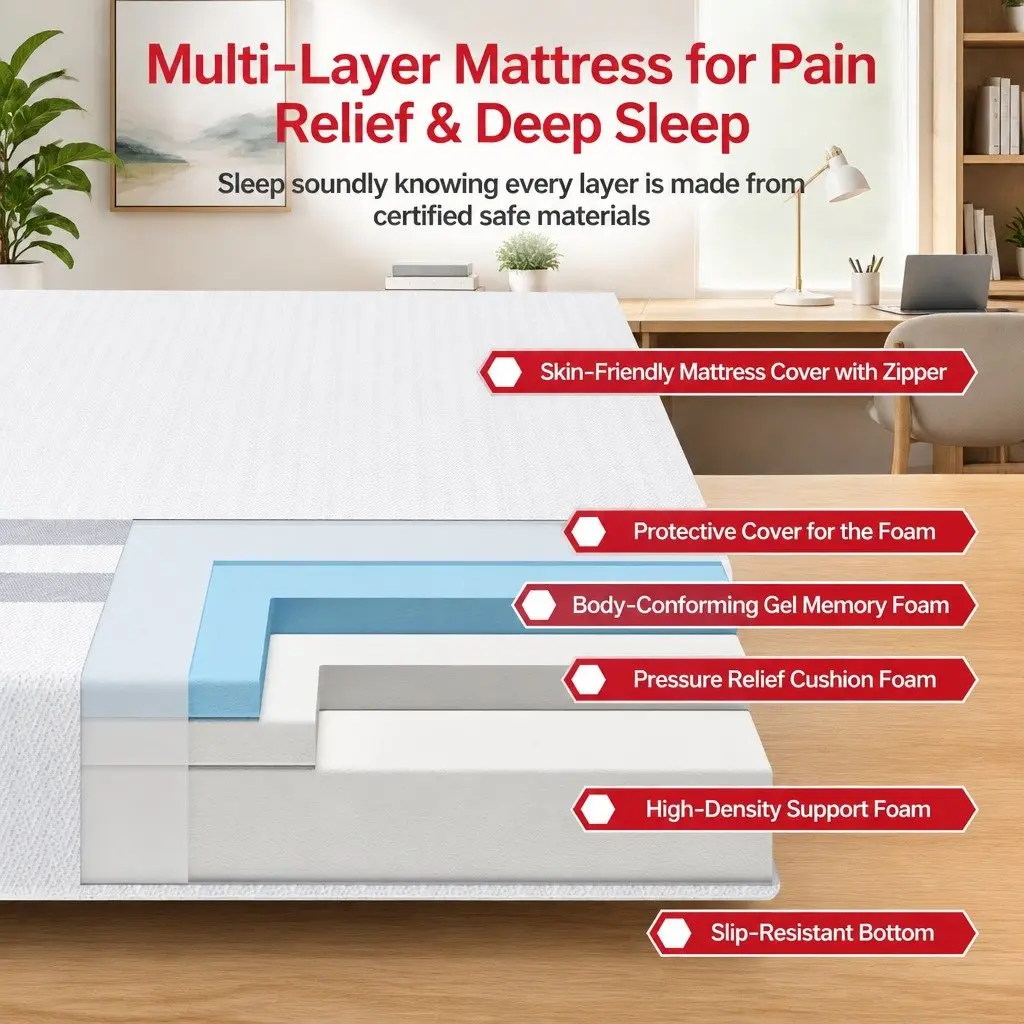 Single Memory Foam Mattress 25cm Gel-Infused Medium Firmness White