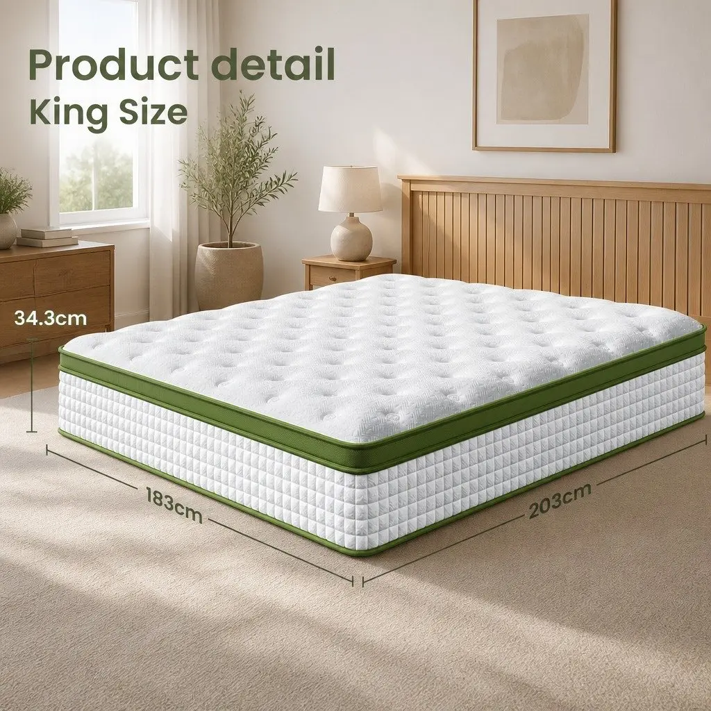 King Size Latex Hybrid Mattress 34cm Medium Firm 5 Zone Pocket Spring Bed