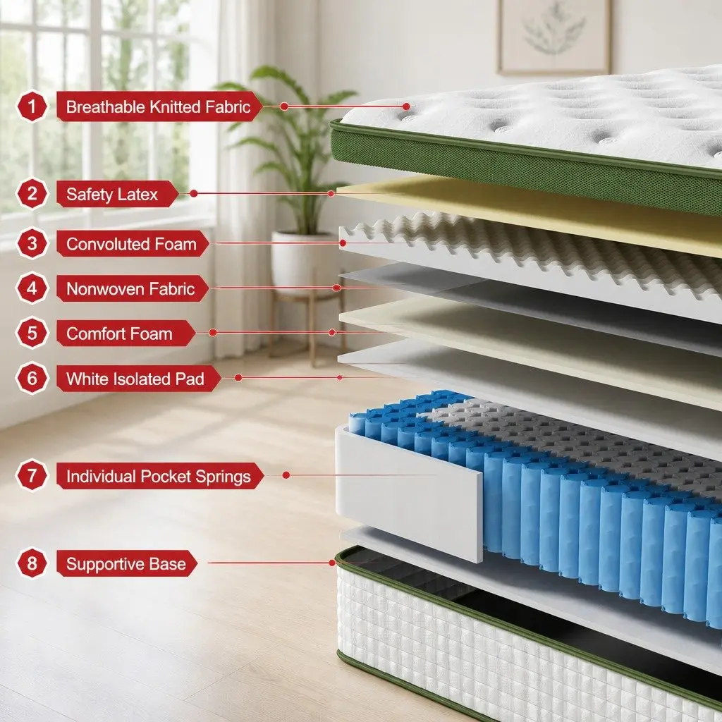 King Size Latex Hybrid Mattress 34cm Medium Firm 5 Zone Pocket Spring Bed