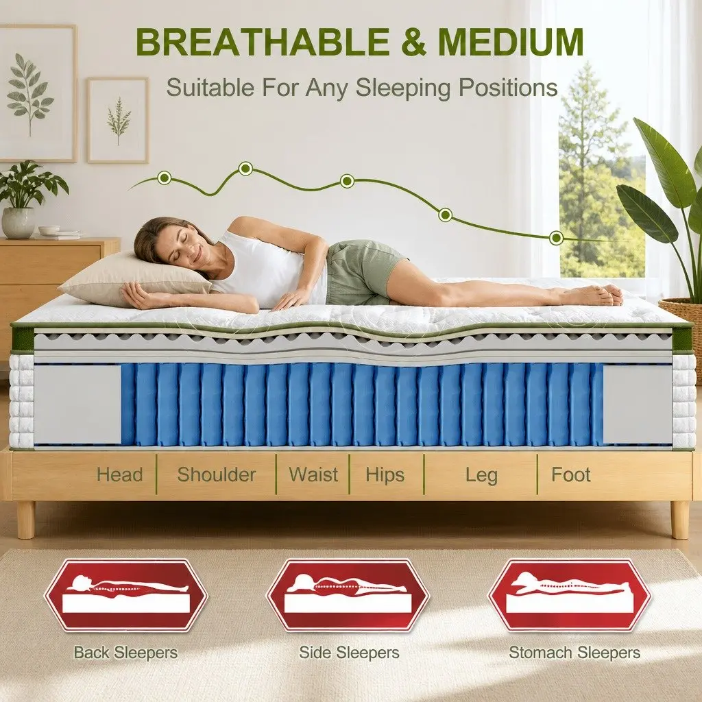 King Size Latex Hybrid Mattress 34cm Medium Firm 5 Zone Pocket Spring Bed