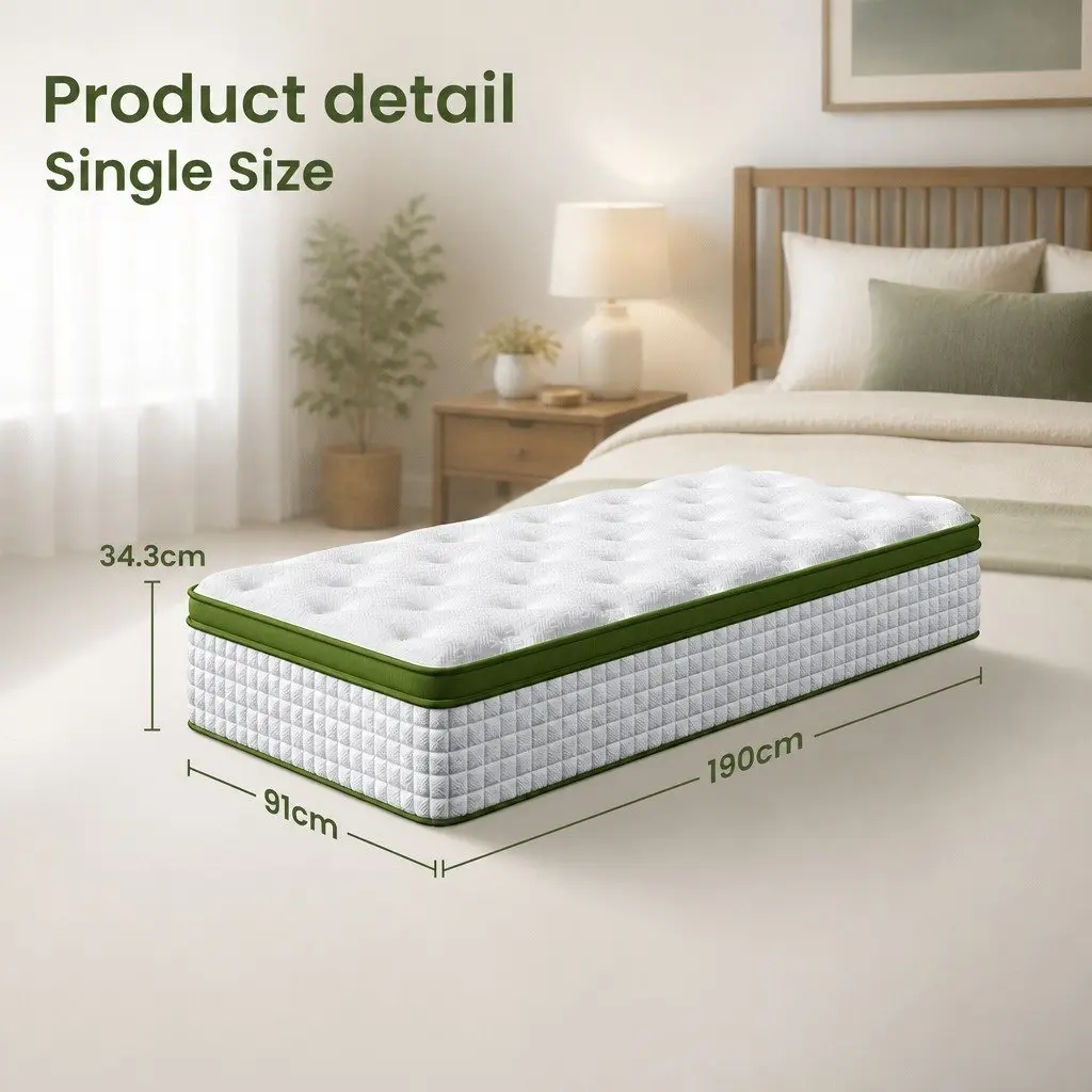 Single Latex Hybrid Mattress 34cm Medium Firm 5 Zone Pocket Spring Pressure
