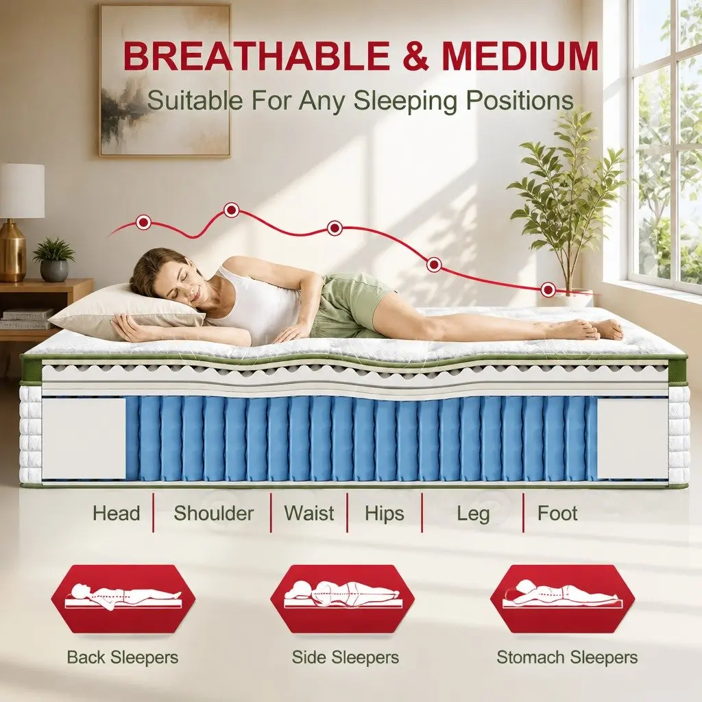 Single Latex Hybrid Mattress 34cm Medium Firm 5 Zone Pocket Spring Pressure