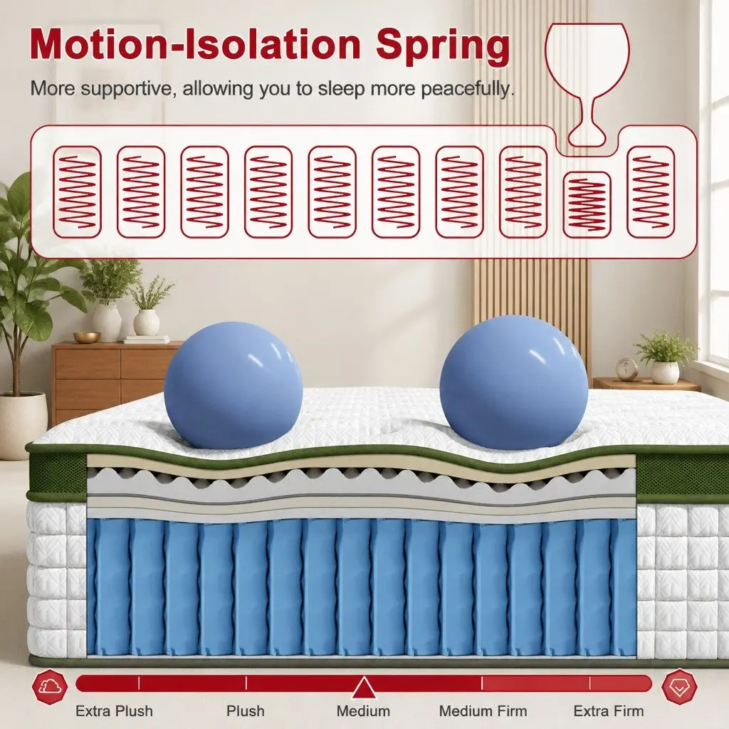 Single Latex Hybrid Mattress 34cm Medium Firm 5 Zone Pocket Spring Pressure
