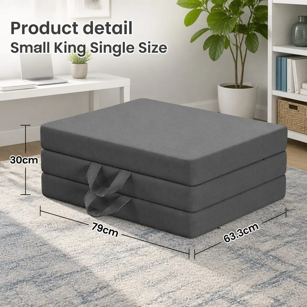 Small King Single Folding Mattress Foam 3-Fold Grey