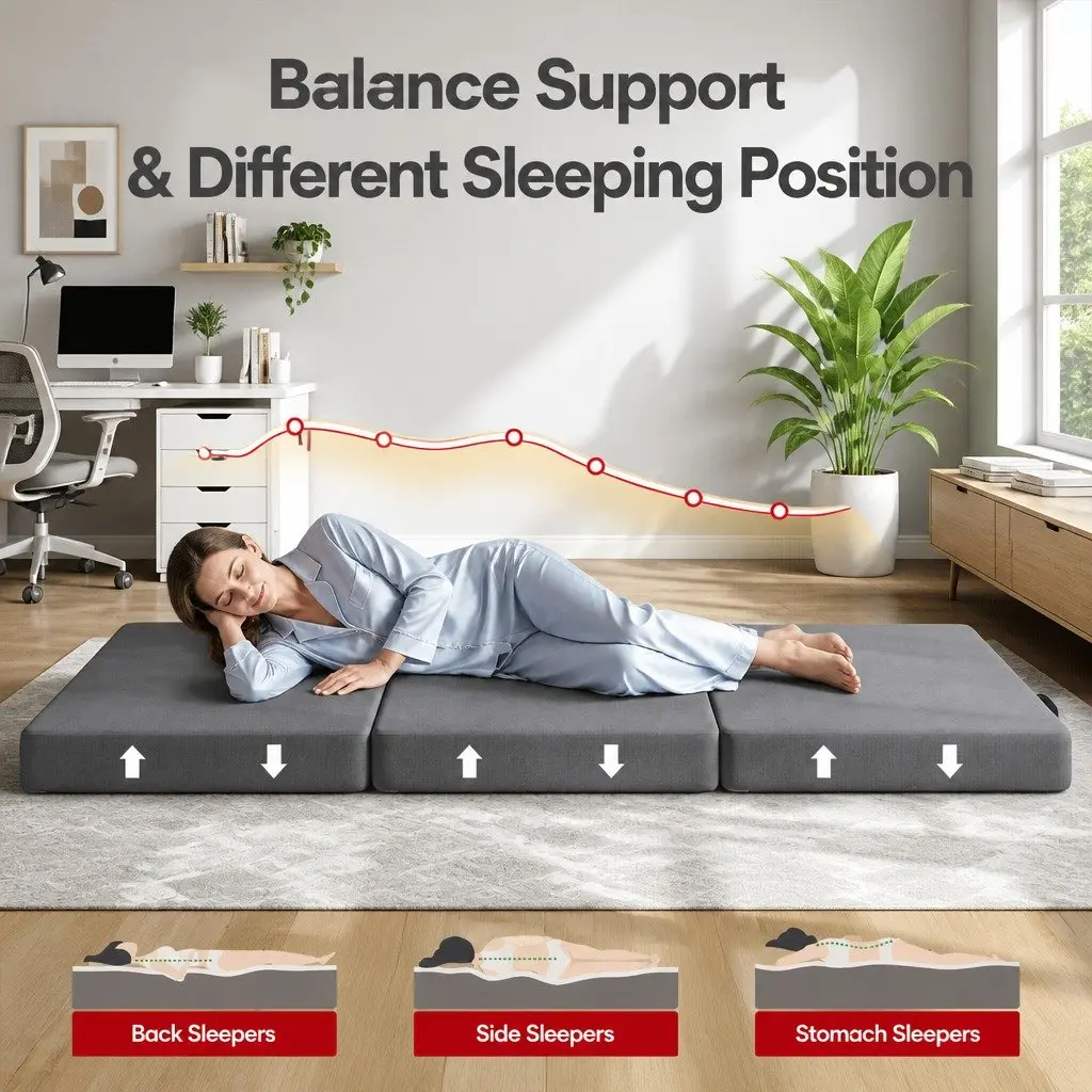 Small King Single Folding Mattress Foam 3-Fold Grey