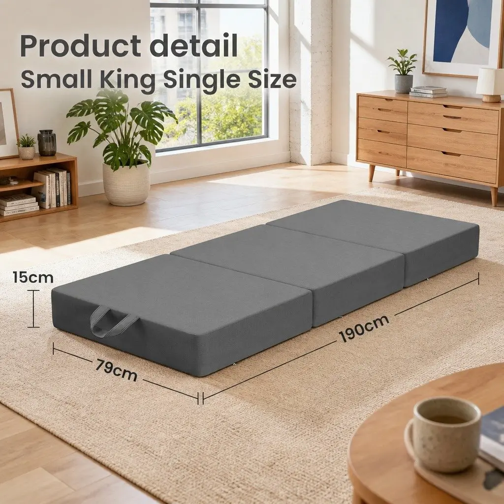 King Single Folding Mattress 15cm Foam Trifold Compact Portable Travel Guest