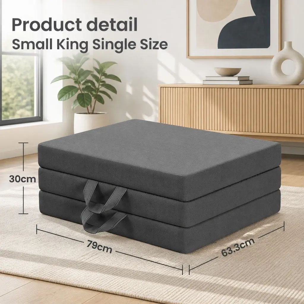 King Single Folding Mattress 15cm Foam Trifold Compact Portable Travel Guest