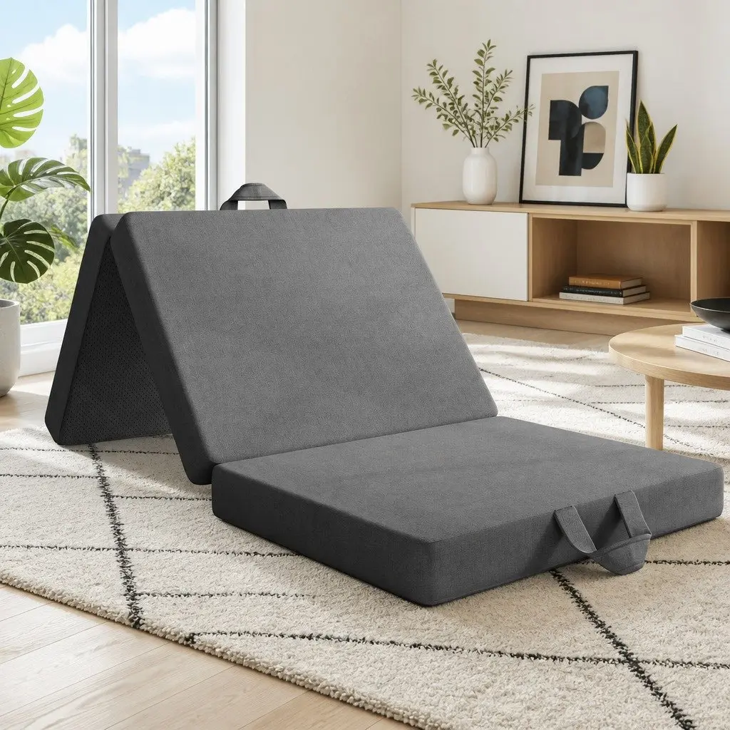 King Single Folding Mattress 15cm Foam Trifold Compact Portable Travel Guest