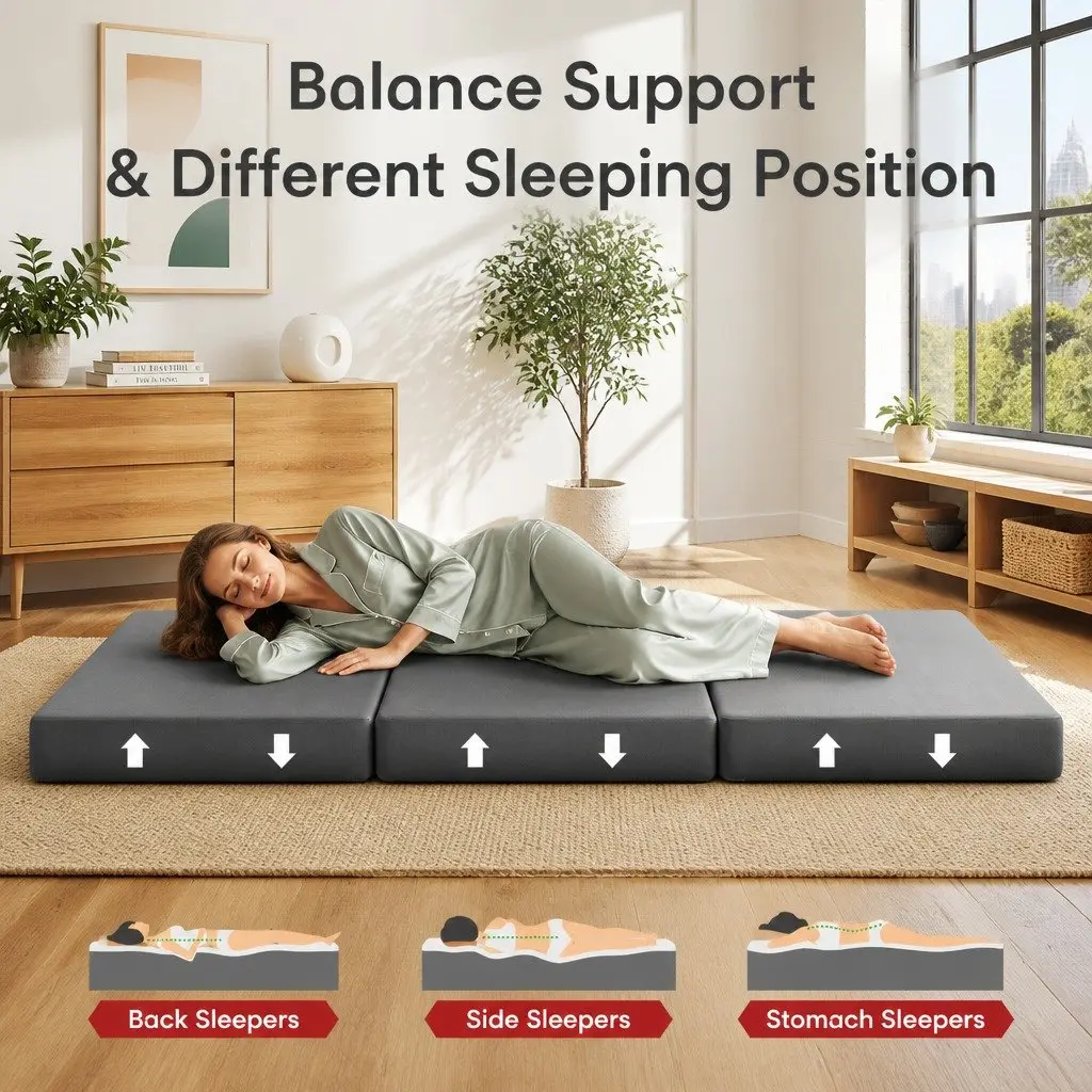 King Single Folding Mattress 15cm Foam Trifold Compact Portable Travel Guest