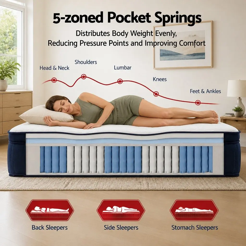 Double Mattress 34cm Medium Soft Hybrid Pocket Spring Cooling Boxed Mattress