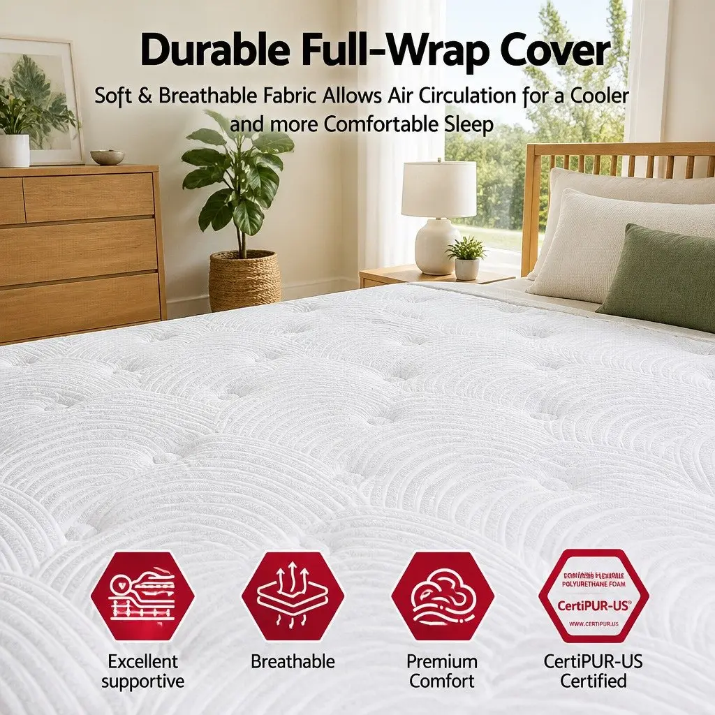 Double Mattress 34cm Medium Soft Hybrid Pocket Spring Cooling Boxed Mattress