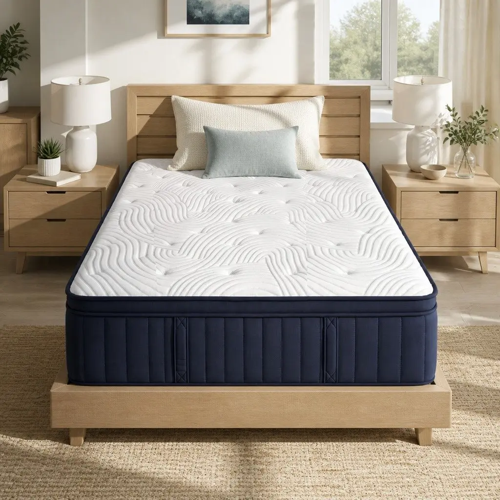 Queen Mattress Pocket Spring Hybrid 34cm Medium Firm Cooling White Black