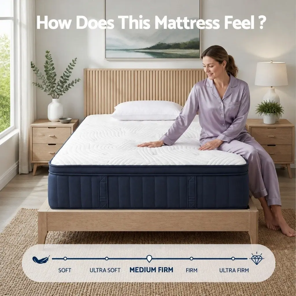 Queen Mattress Pocket Spring Hybrid 34cm Medium Firm Cooling White Black