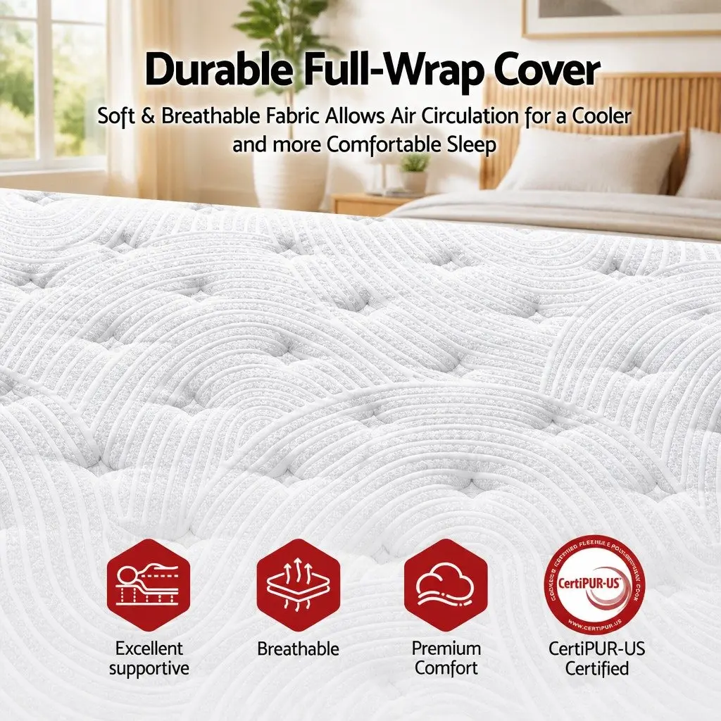 Queen Mattress Pocket Spring Hybrid 34cm Medium Firm Cooling White Black