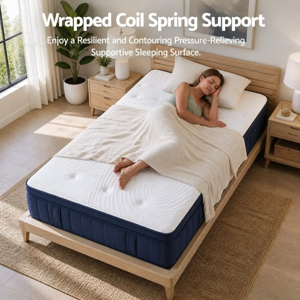 Queen Mattress Pocket Spring Hybrid 34cm Medium Firm Cooling White Black