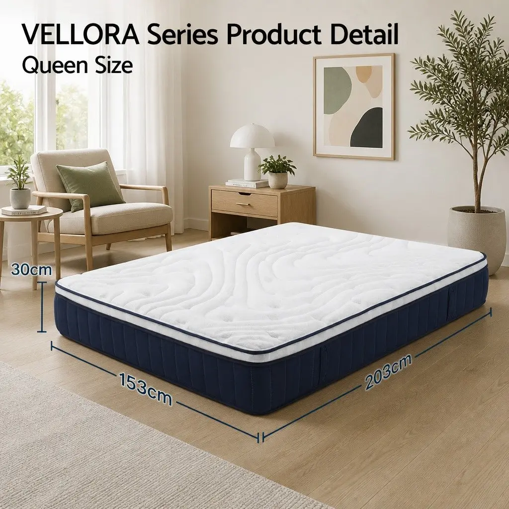 Queen Mattress 30cm Medium Firm Pocket Spring Hybrid with Lumbar Support Box