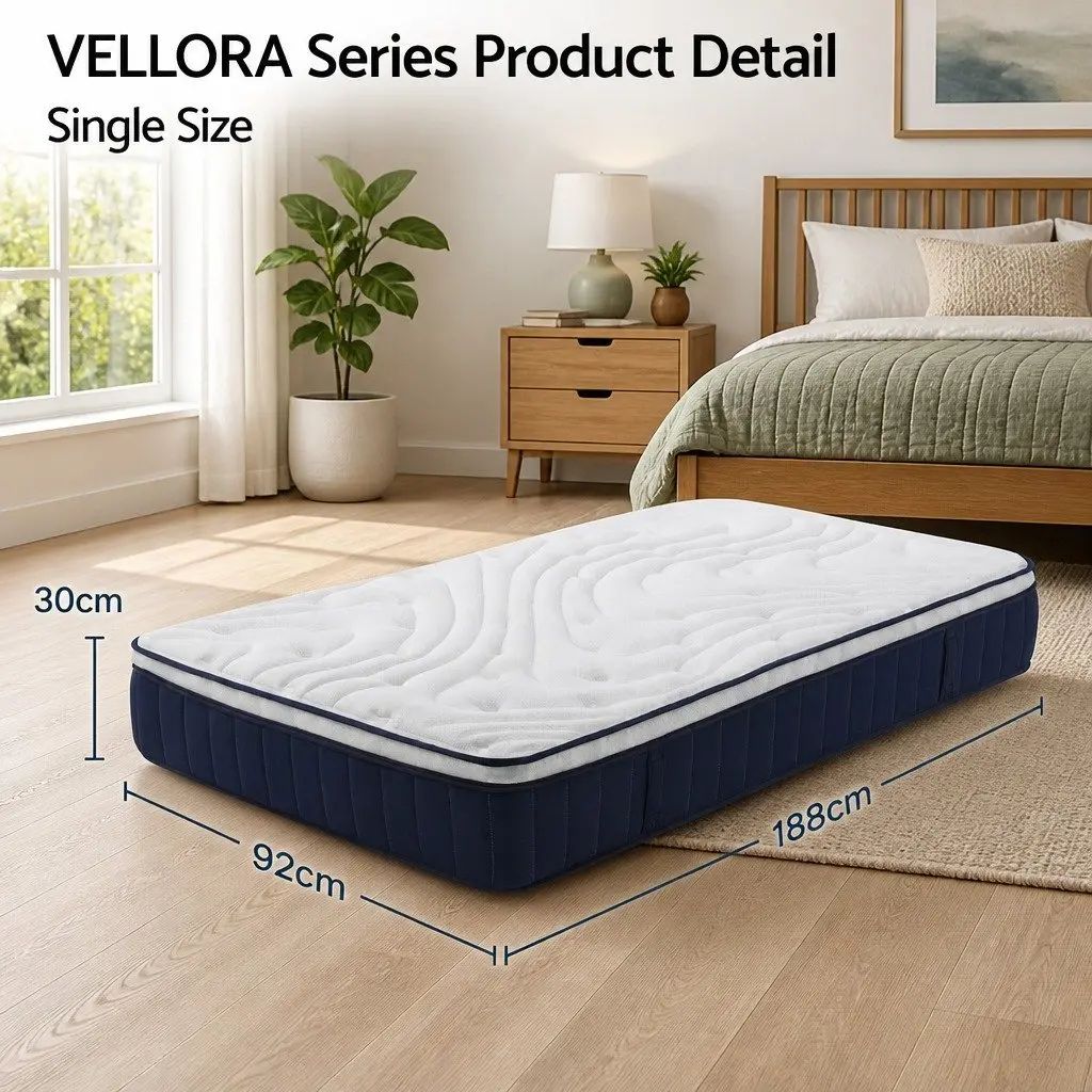 Single Mattress 30cm Medium Firm Pocket Spring Latex Lumbar Support Back Pain