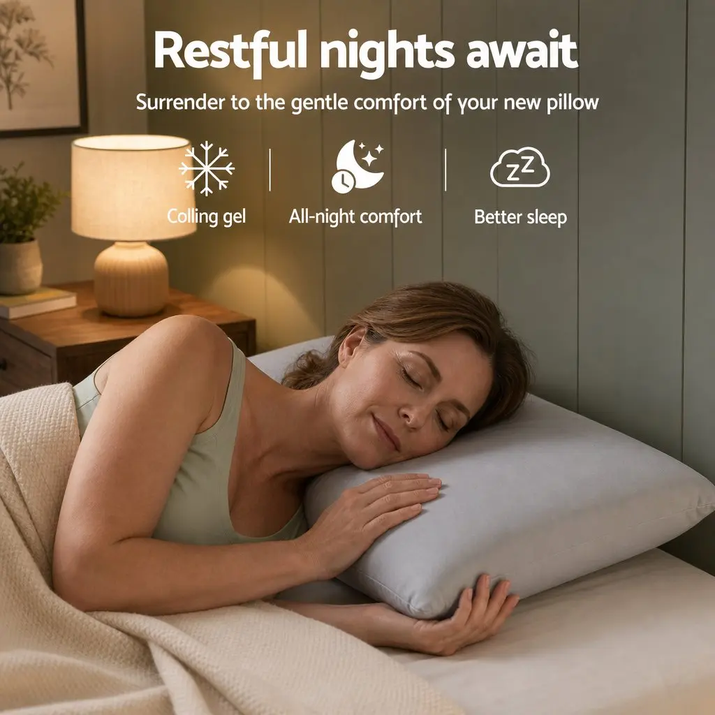 Memory Foam Pillows Queen Size Set of 2 Cooling Bed Pillows for Hot Sleepers