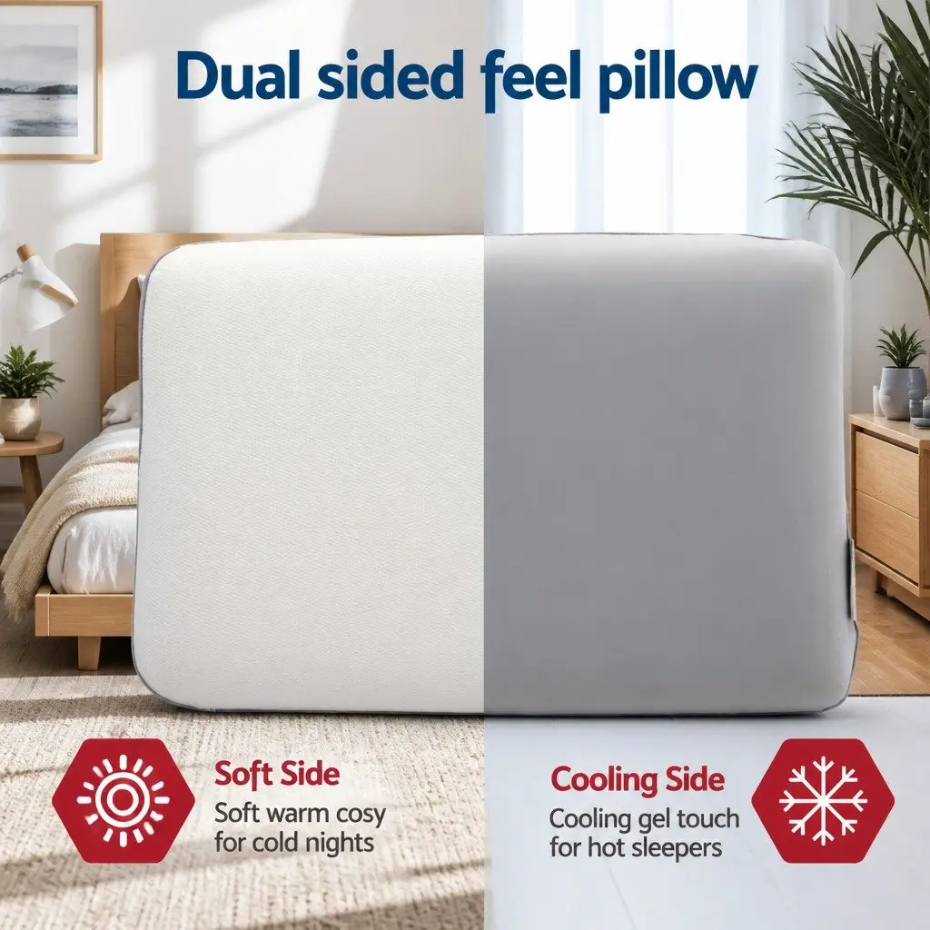 Queen Memory Foam Pillow Dual-Sided Cooling Neck Support Side Sleeper 65x40x14cm