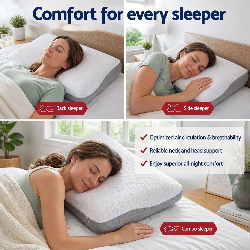 Queen Memory Foam Pillow Dual-Sided Cooling Neck Support Side Sleeper 65x40x14cm