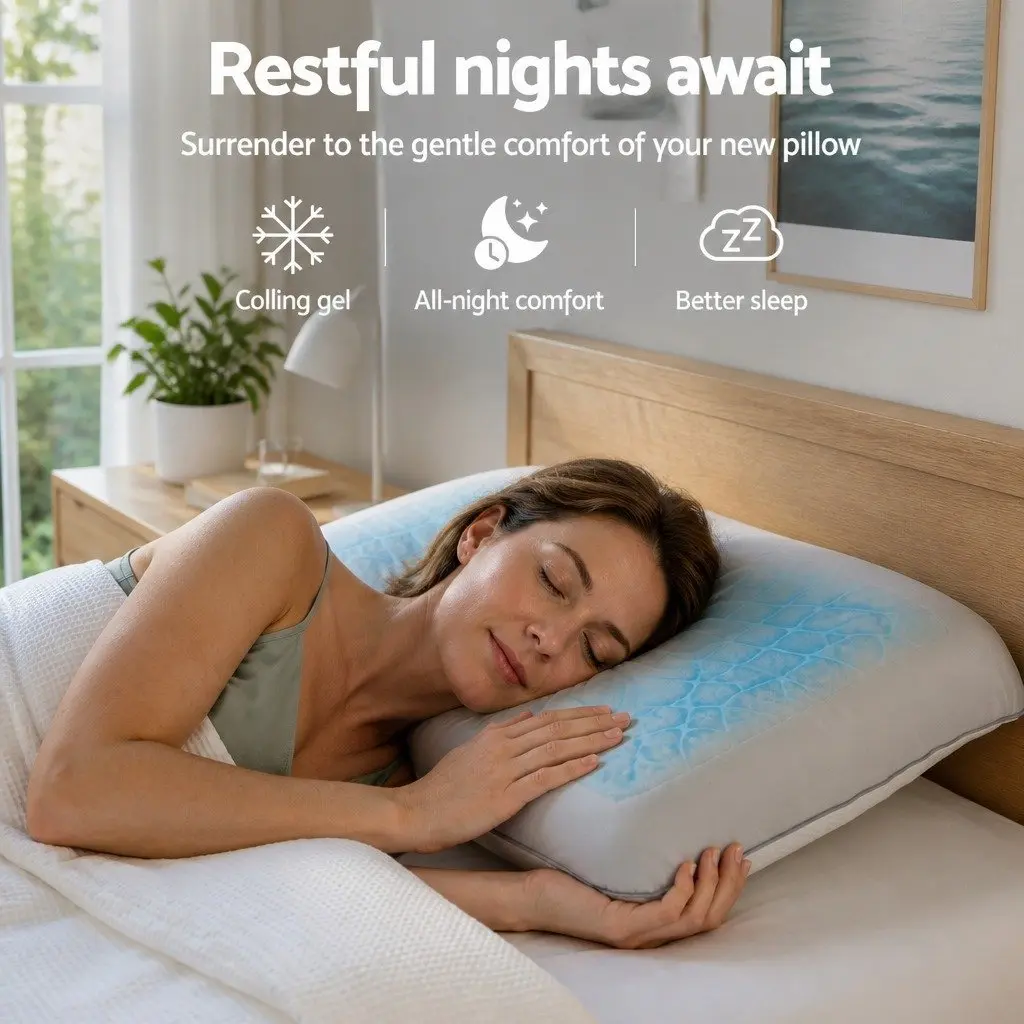 Queen Memory Foam Pillow Dual-Sided Cooling Neck Support Side Sleeper 65x40x14cm