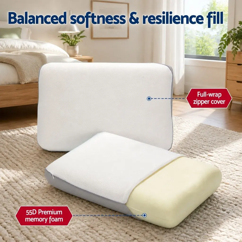 Queen Memory Foam Pillow Dual-Sided Cooling Neck Support Side Sleeper 65x40x14cm