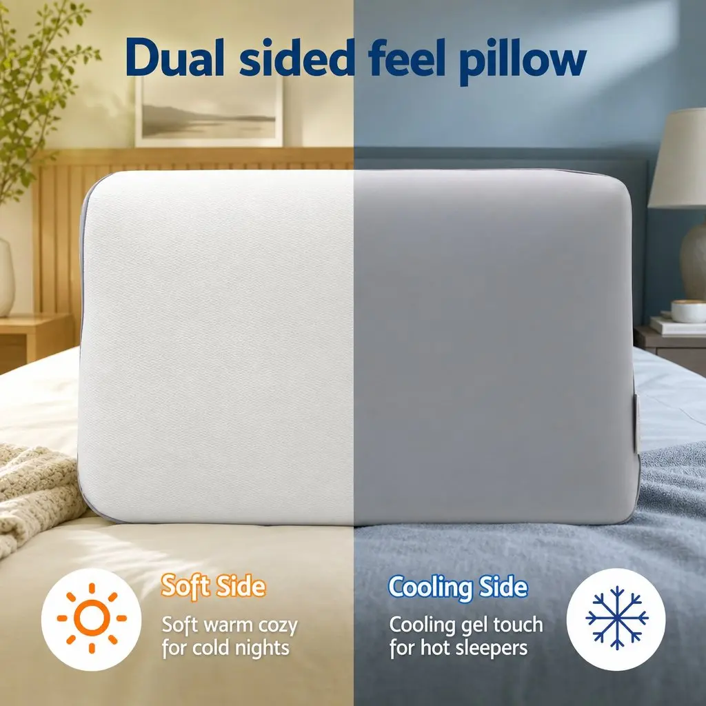 Memory Foam Pillow Dual-Sided Cooling Warm Reversible Ergonomic Neck Pain Relief