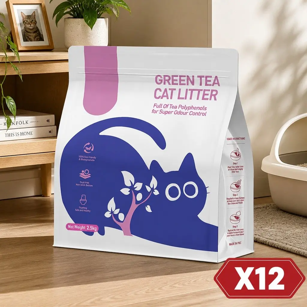 Clumping Cat Litter Natural Green Tea 30kg Dust Free Easy Flushable 12 Pack