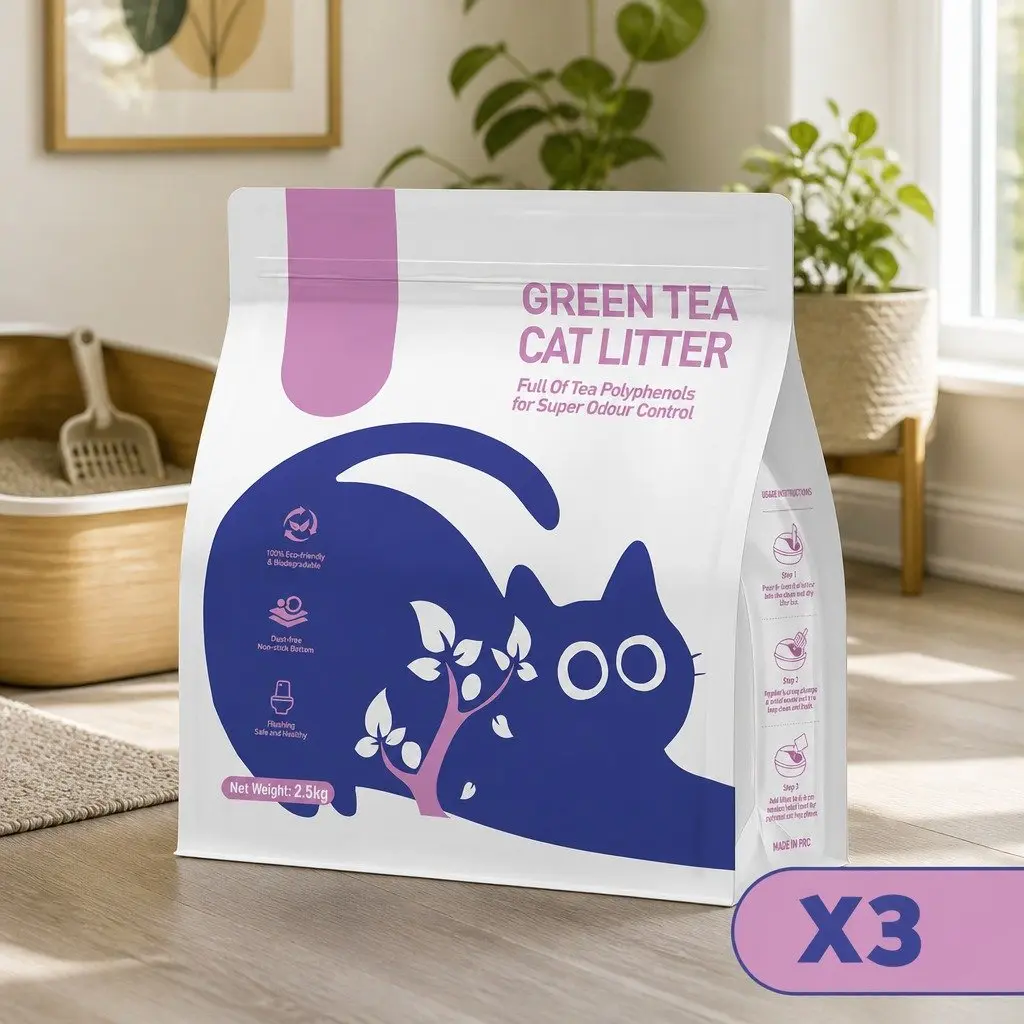 Dust-Free Green Tea Cat Litter, 7.5kg 3 Pack