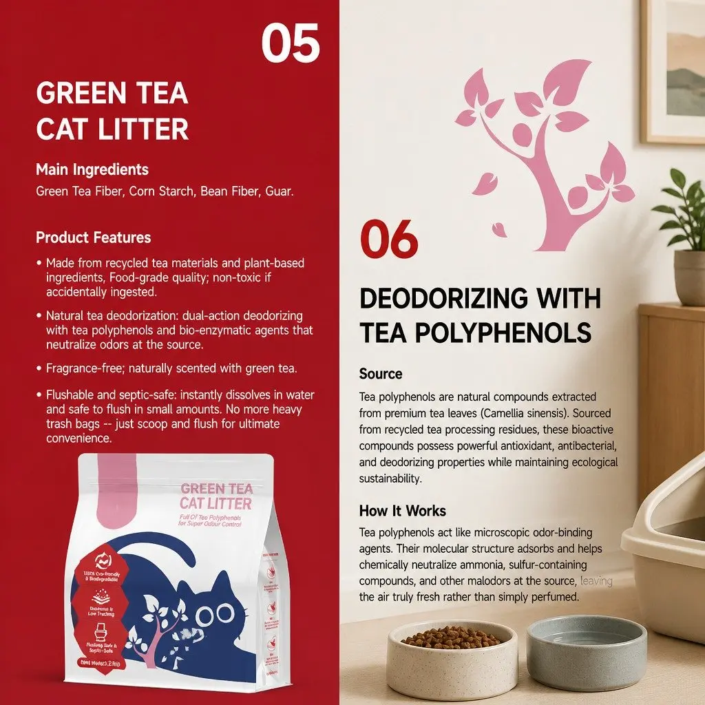 Cat Litter Clumping Natural Plant-Based 7.5kg Green Tea 3 Pack Dust Free Flushable