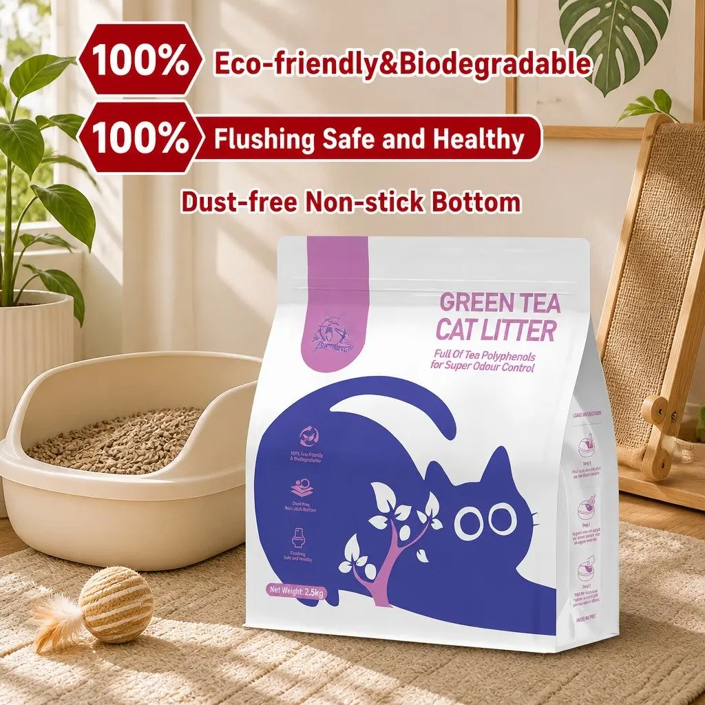 Clumping Cat Litter Plant-Based 15kg Purple 6 Pack Dust Free Natural Green Tea Odour Control