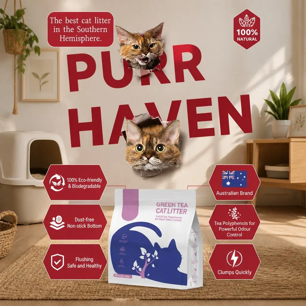 Clumping Cat Litter Plant-Based 15kg Purple 6 Pack Dust Free Natural Green Tea Odour Control