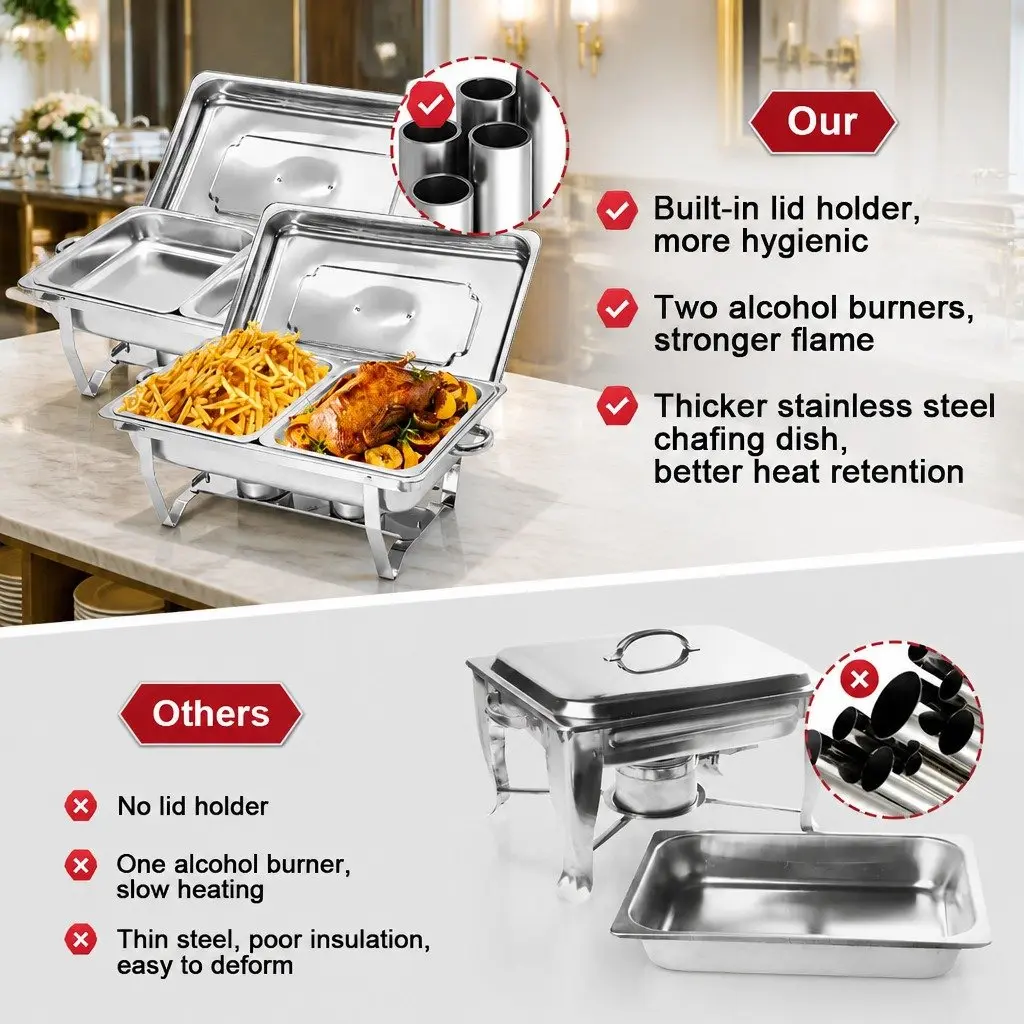 9L Chafing Dish Set Stainless Steel Food Warmer Bain Marie Buffet Server with Two 4.5L Pans and Foldable Frame for Catering and Home Use