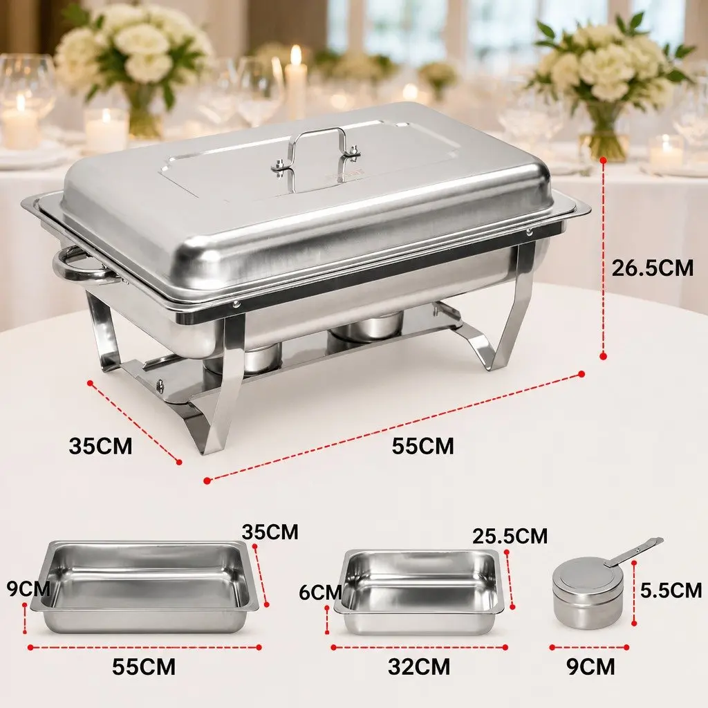 9L Chafing Dish Set Stainless Steel Food Warmer Bain Marie Buffet Server with Two 4.5L Pans and Foldable Frame for Catering and Home Use