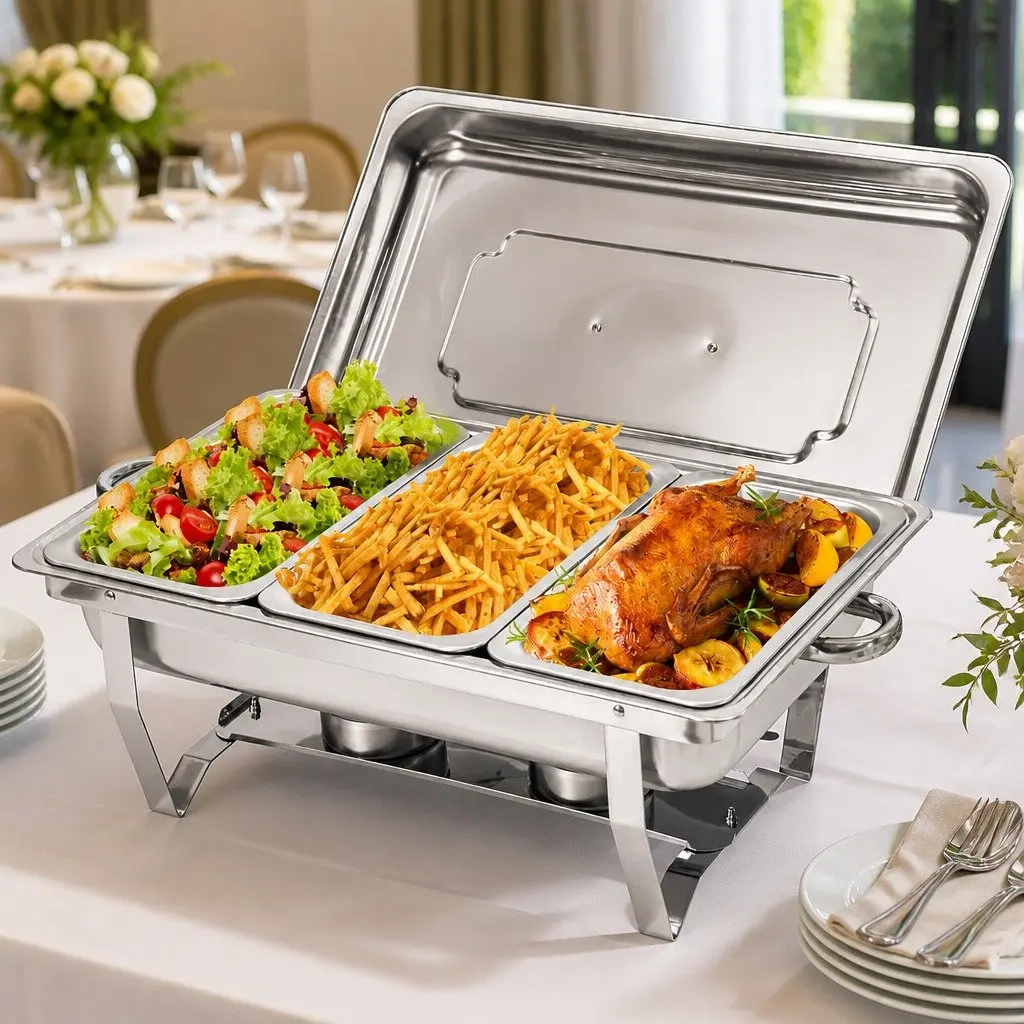 Chafing Dish Set Stainless Steel 3x3L Buffet Warmer Food Server Silver