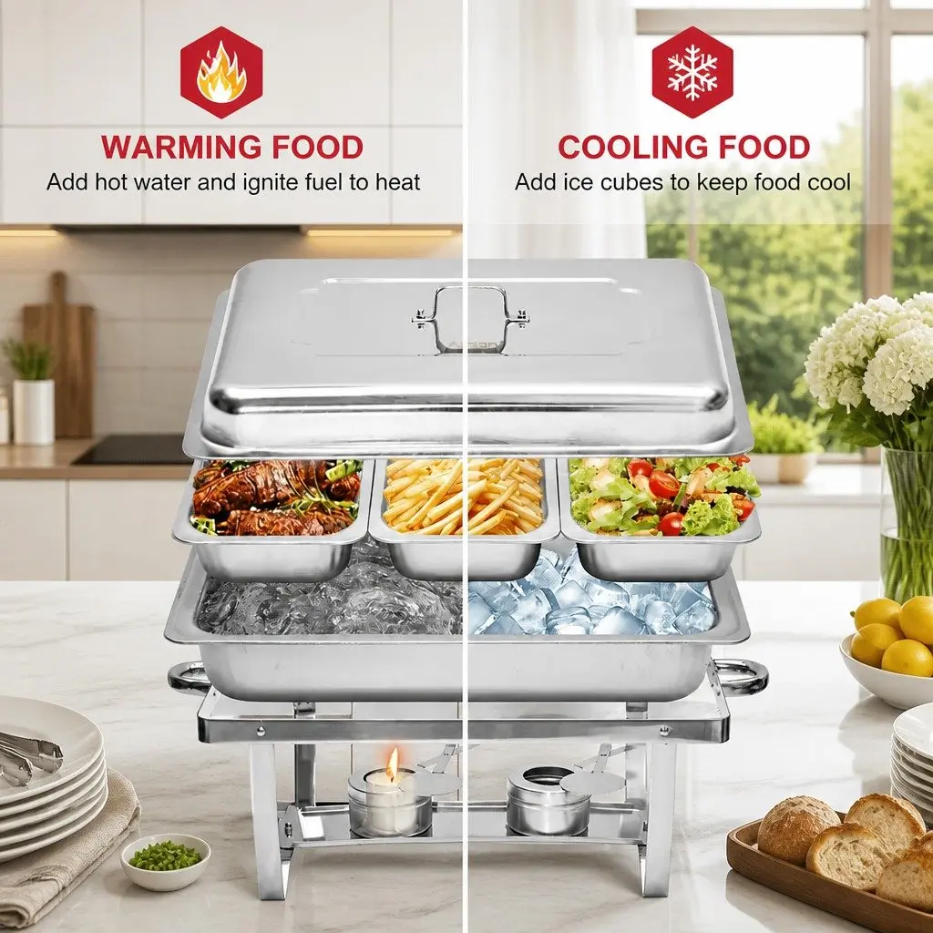 Chafing Dish Set Stainless Steel 3x3L Buffet Warmer Food Server Silver