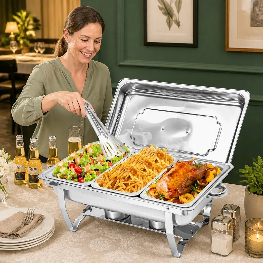 Chafing Dish Set Stainless Steel 3x3L Buffet Warmer Food Server Silver