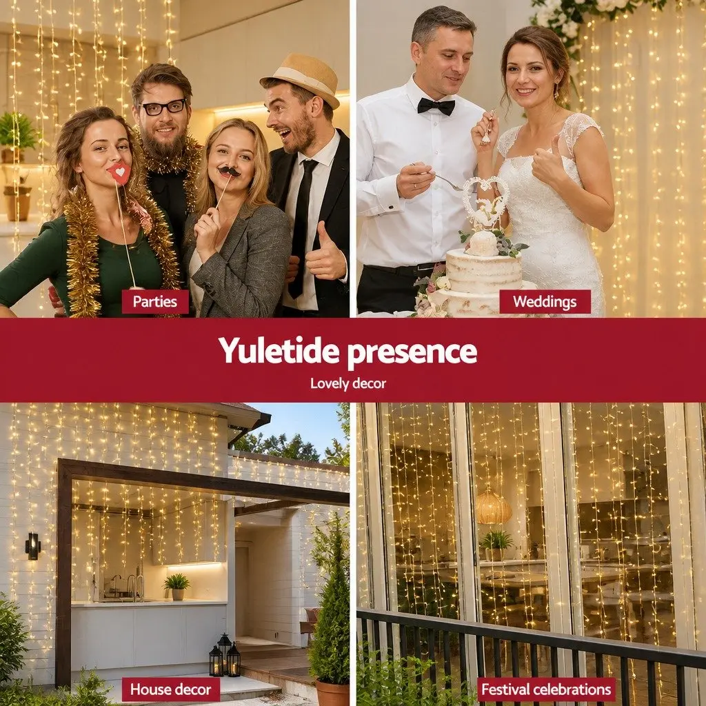 3X3M Curtain String Lights 300 LED Warm White Indoor Outdoor Christmas