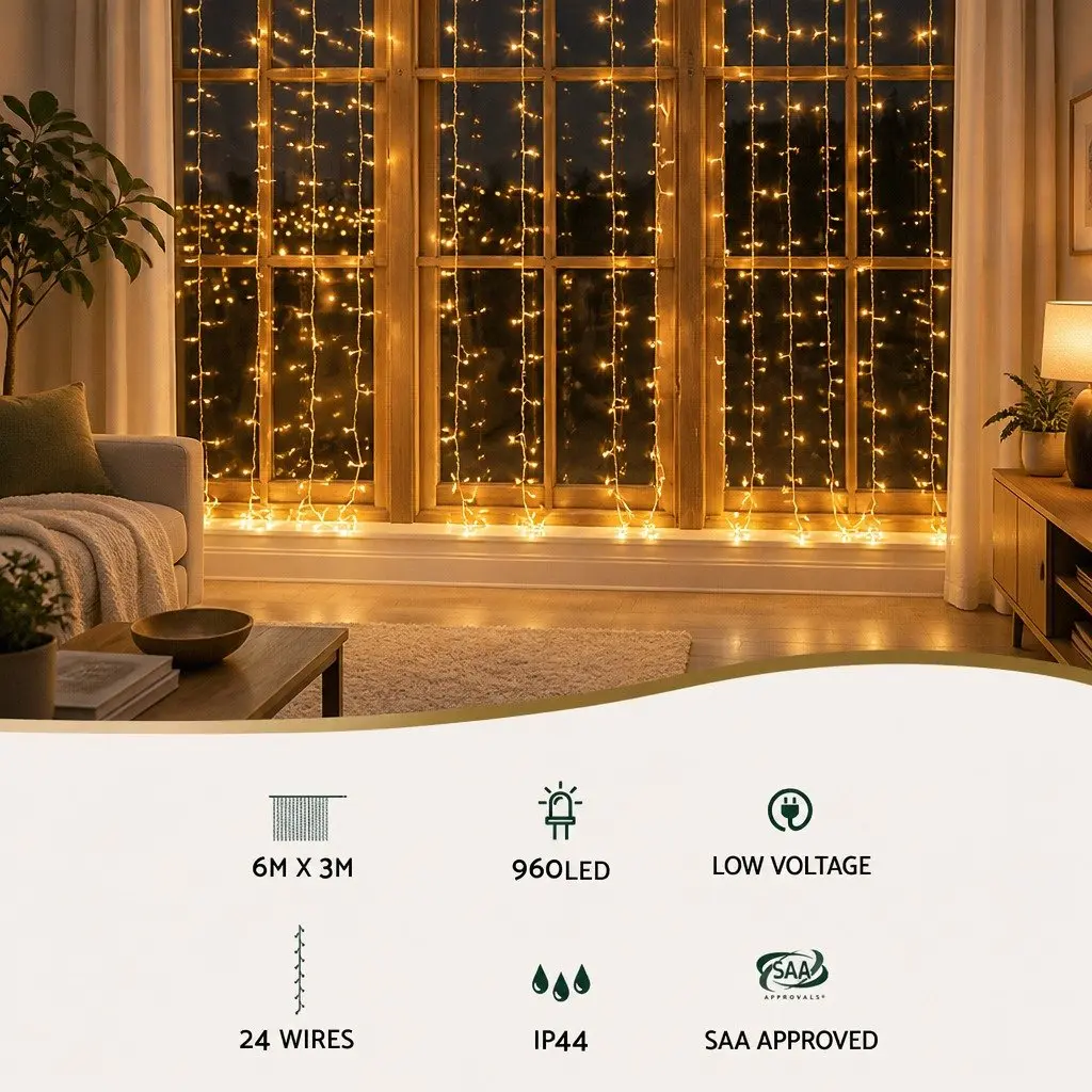 LED Curtain Lights RGB 960 Bulbs 6M x 3M Multicolour Indoor Outdoor Decoration