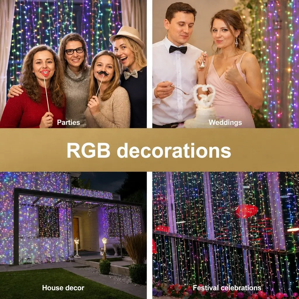 LED Curtain Lights RGB 960 Bulbs 6M x 3M Multicolour Indoor Outdoor Decoration