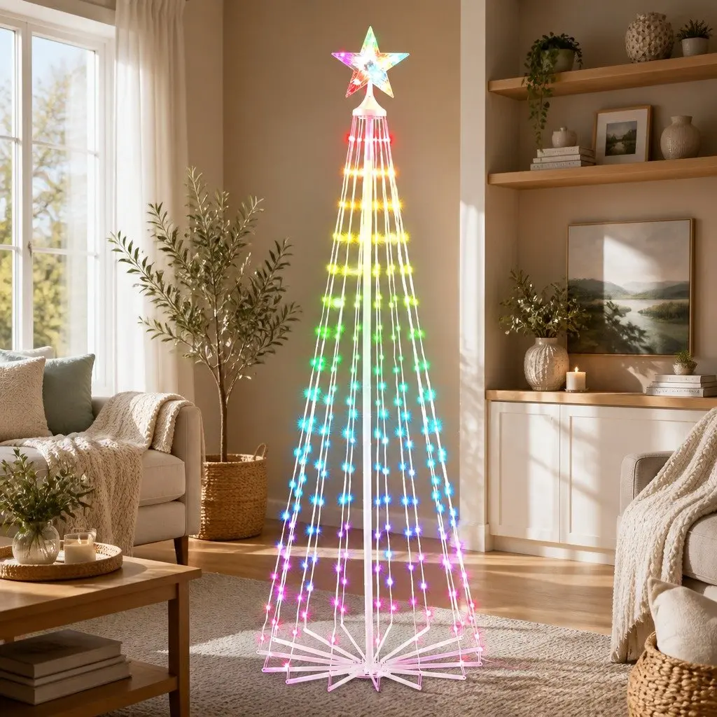 LED Christmas Tree Steel 180cm Multicolour 265 RGB Lights Remote Control Indoor Outdoor