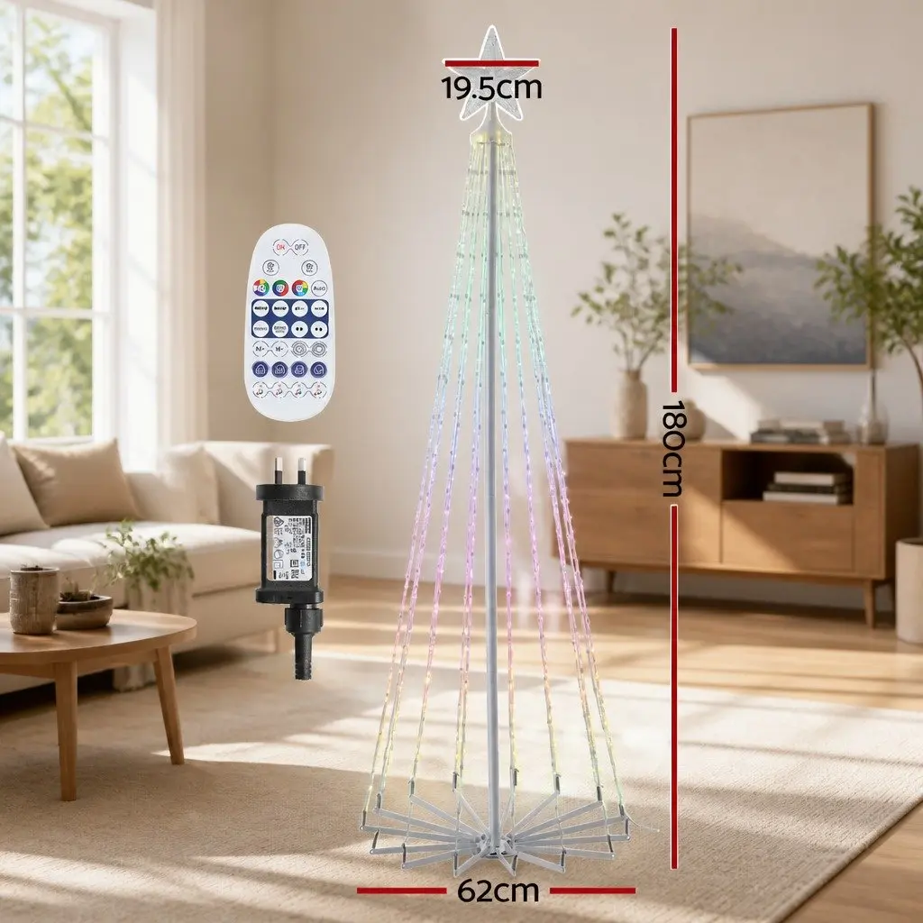 LED Christmas Tree Steel 180cm Multicolour 265 RGB Lights Remote Control Indoor Outdoor