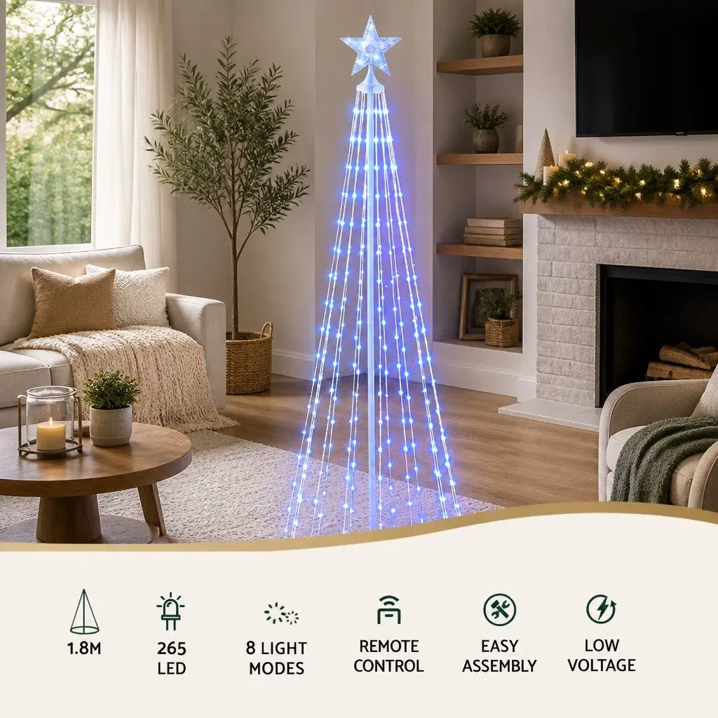 LED Christmas Tree Steel 180cm Multicolour 265 RGB Lights Remote Control Indoor Outdoor