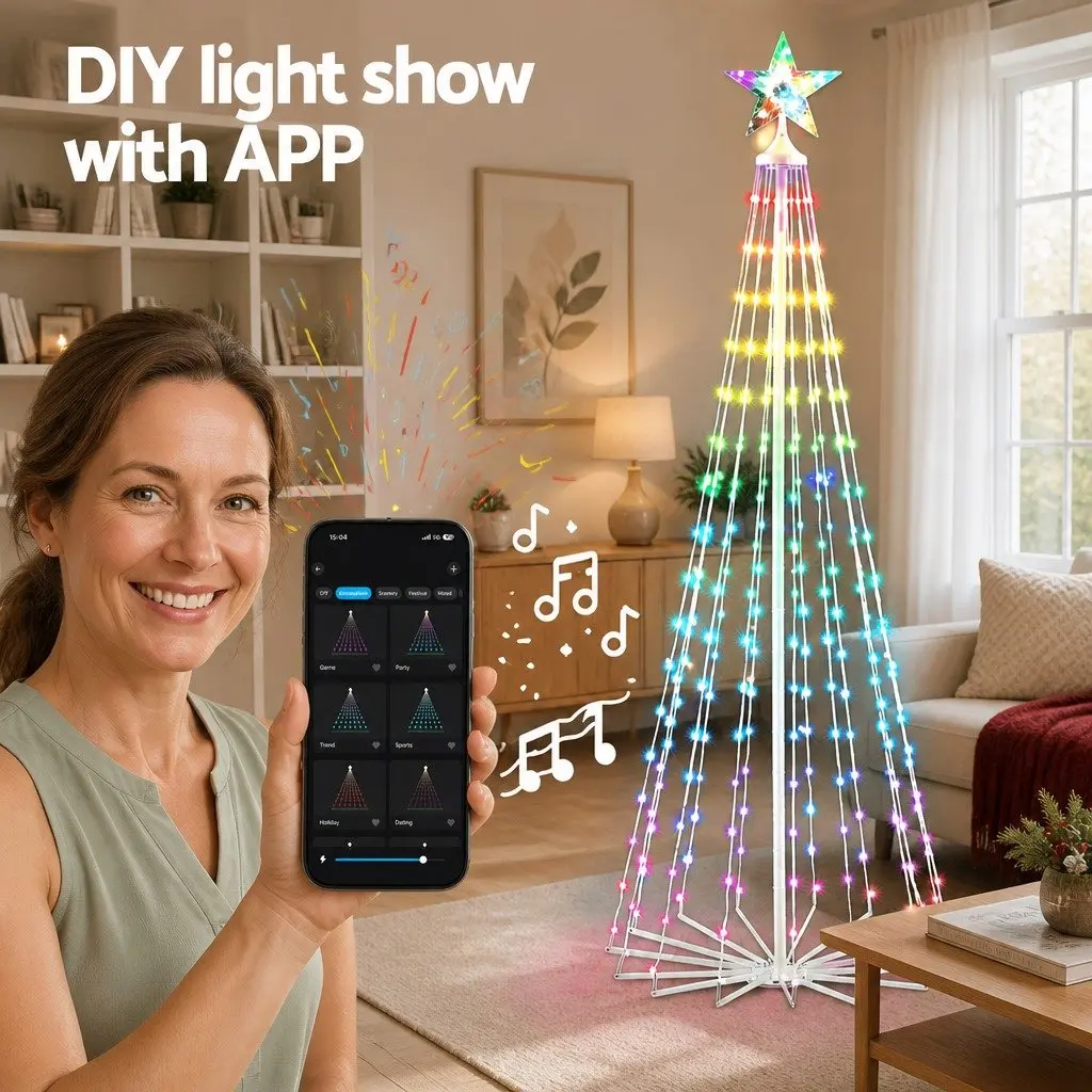 LED Christmas Tree Steel 180cm Multicolour 265 RGB Lights Remote Control Indoor Outdoor