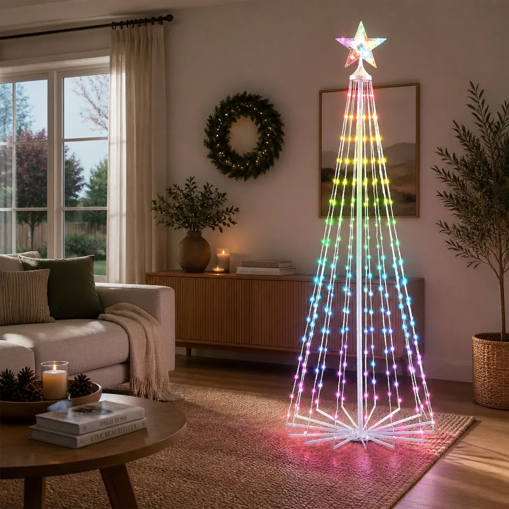 LED Christmas Tree Steel 180cm Multicolour 265 RGB Lights Remote Control Indoor Outdoor