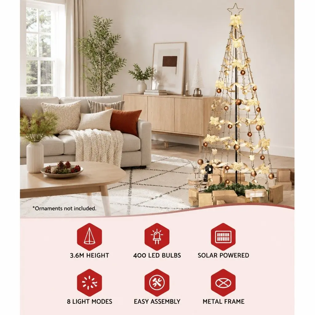 Christmas Tree 3.6M Solar LED Warm White Lights Outdoor Indoor Xmas Decoration