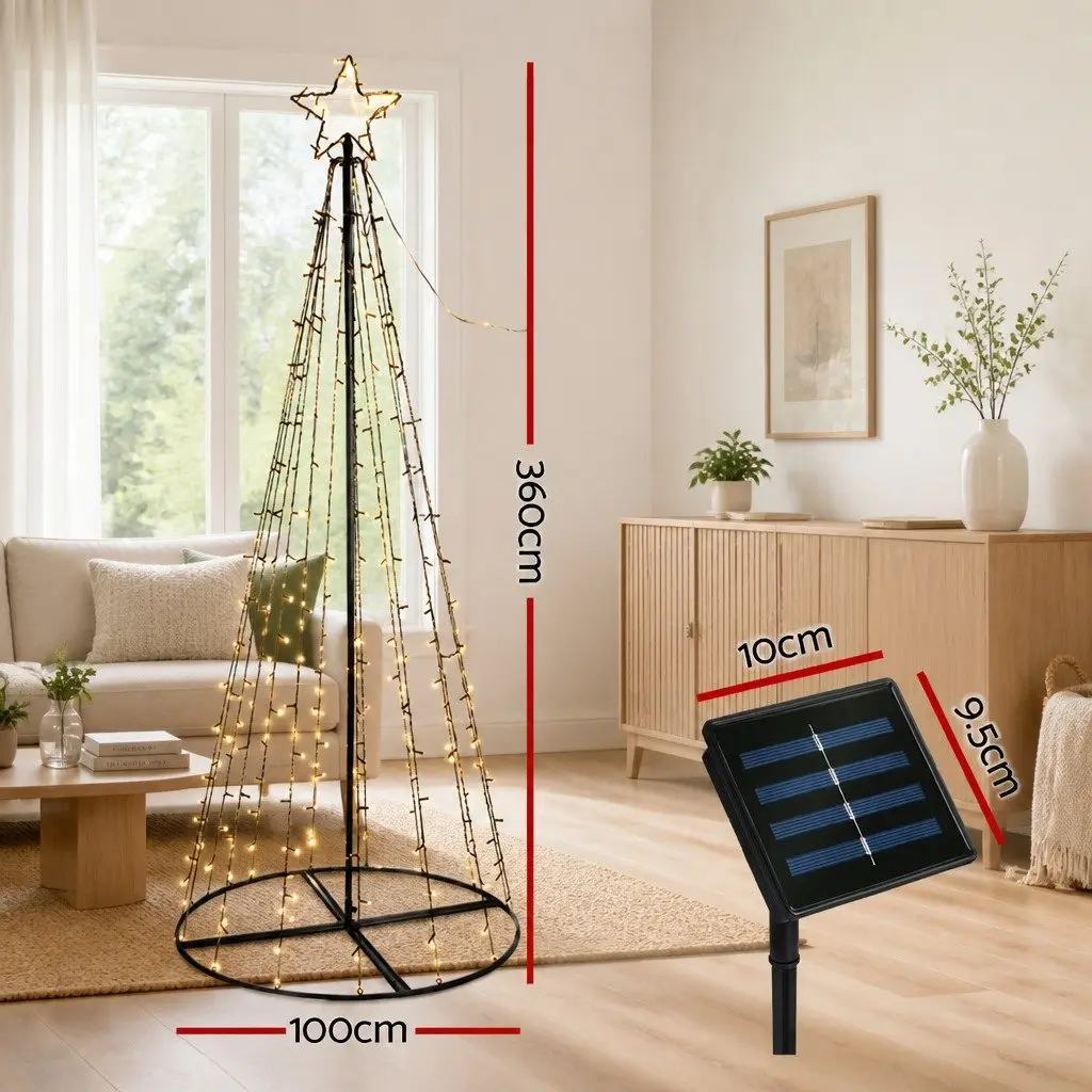 Solar LED Christmas Tree 3.6M Black Outdoor Indoor Decoration with 400 Lights
