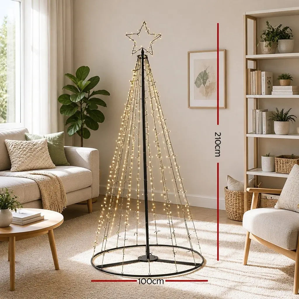 Solar Christmas Tree 2.1M LED Warm White Lights Outdoor Garden Xmas Decoration