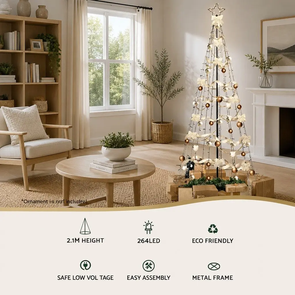 Solar Christmas Tree 2.1M LED Warm White Lights Outdoor Garden Xmas Decoration